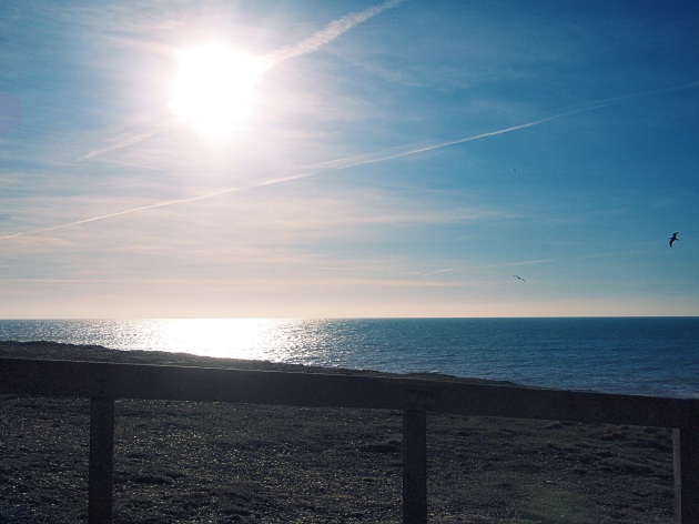 The sun across the water, seen from the cliffs at Seaford